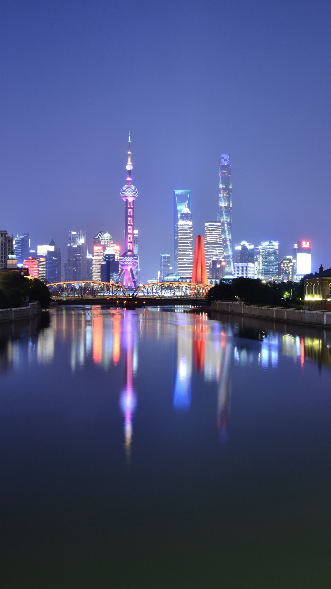 Shanghai skyline at dusk with the Bund and Pudong